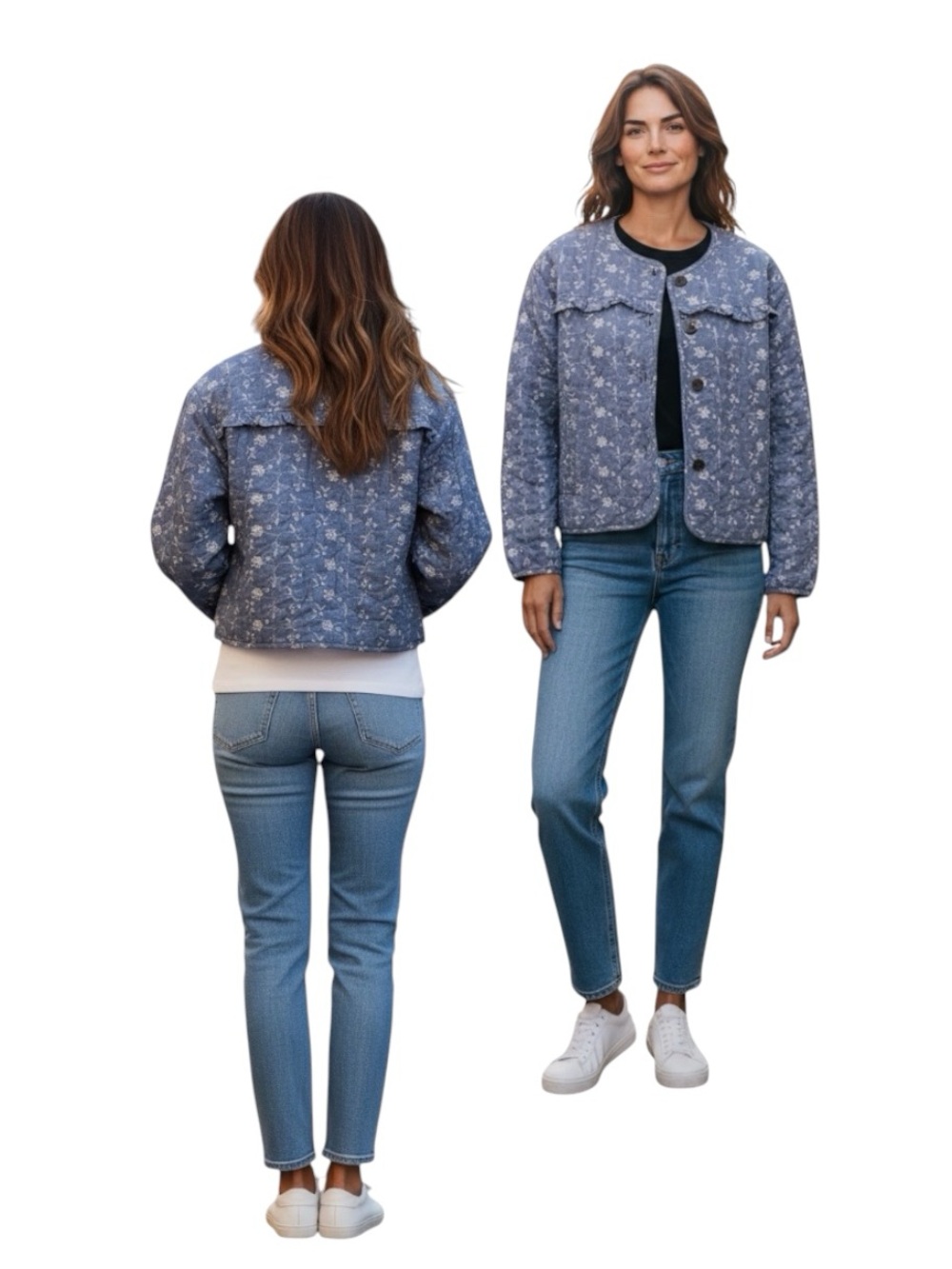 Scoop Quilted Puffed Sleeve Eyelet Med Wash Jacket